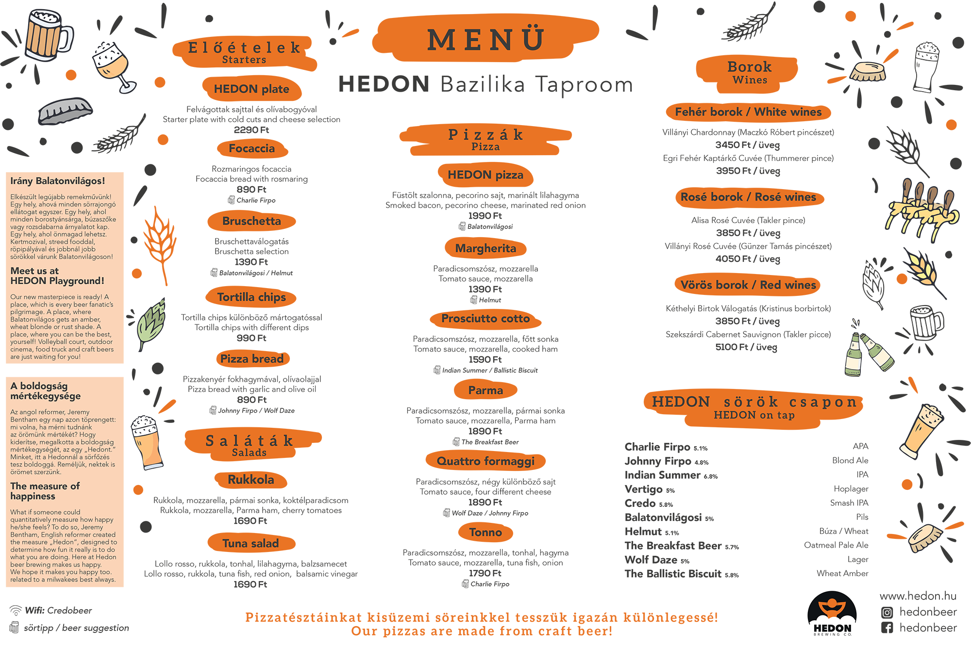 Hedon taproom menu